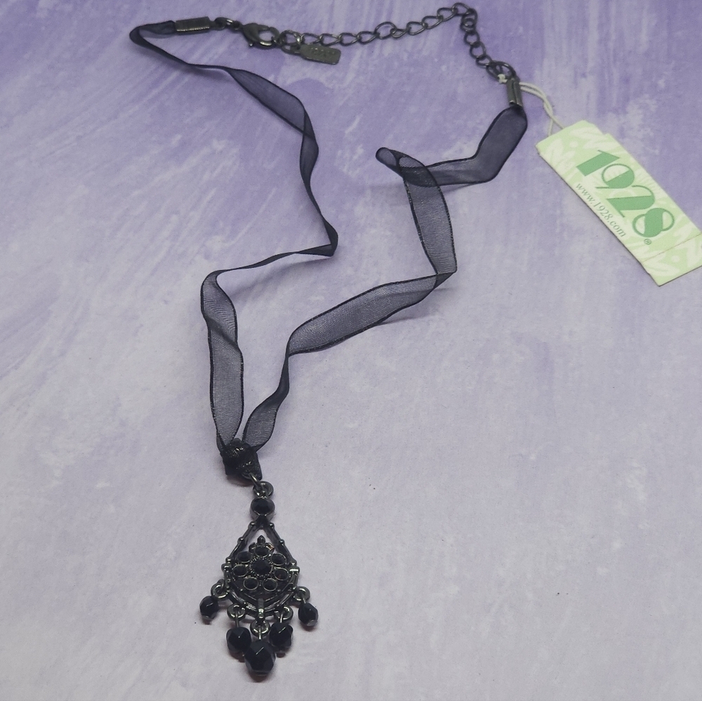1928 Black Rhinestone Chandelier Dangle Necklace NWT